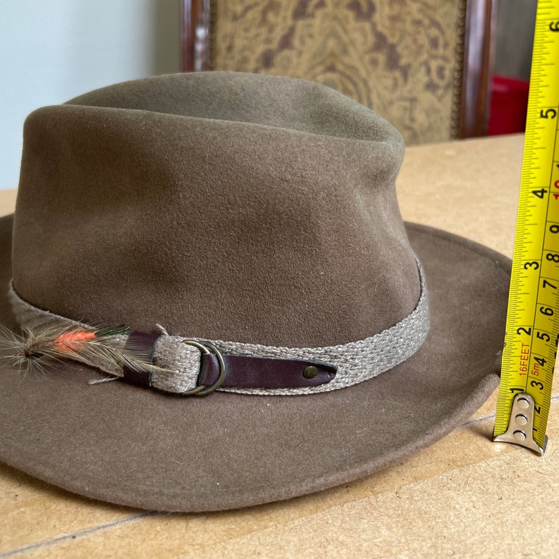 Mens Pure Wool Outback Crushable cowboy hat Olive/Green Medium