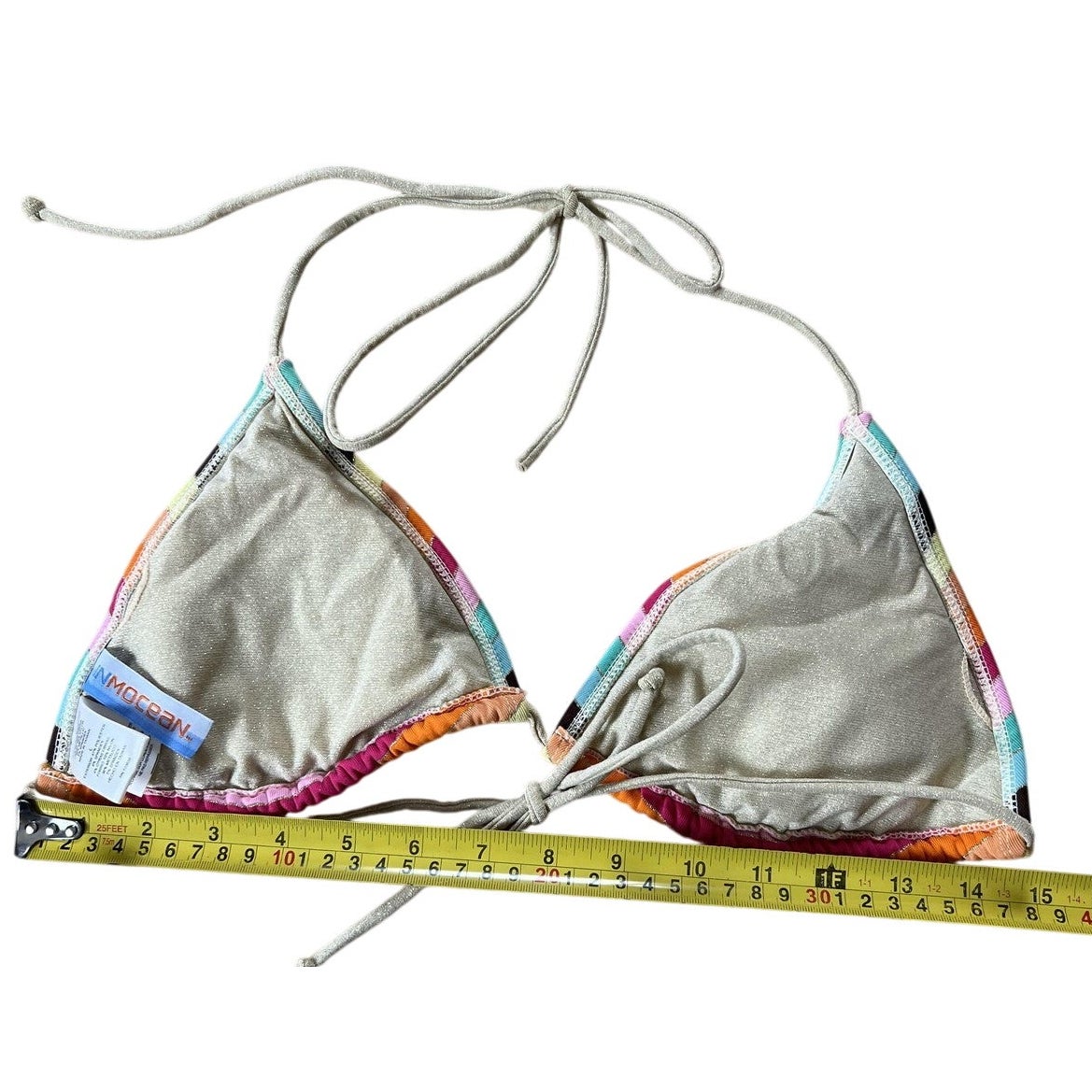 INMOCEAN Swim Top Womens S Multicolor Striped Triangle Lined Halter Adjustable