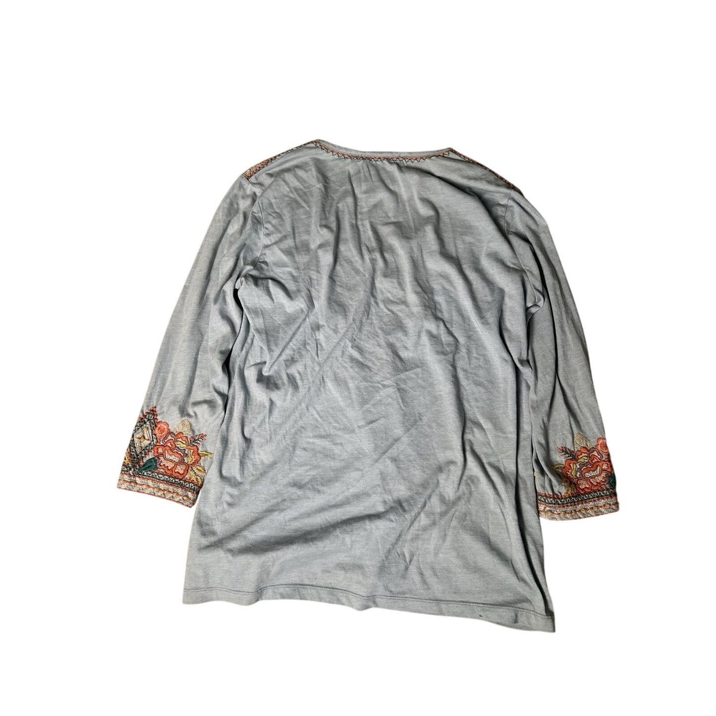 Johnny Was Tunic Womens S Blue V-Neck Embroidered Floral Lightweight Pullover
