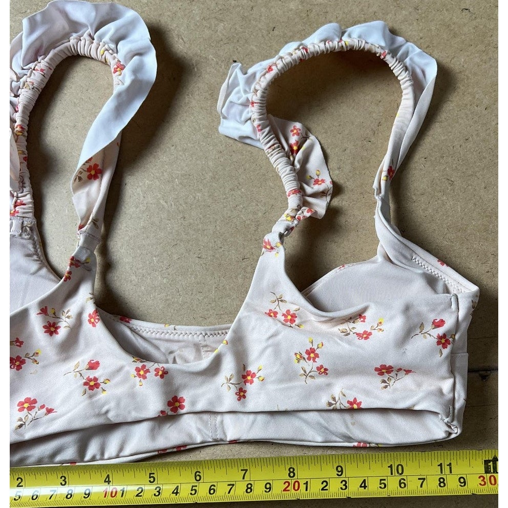 Aerie Bra Womens S White Bralette Floral Ruffle Lined Wireless Pullover