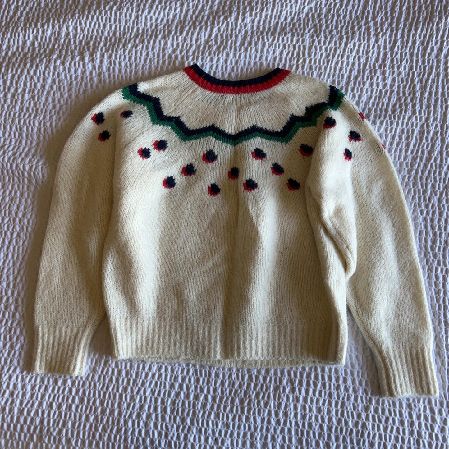 CLARE V. Sweater Womens M White Mohair Fair Isle Embroidered Chunky-Knit