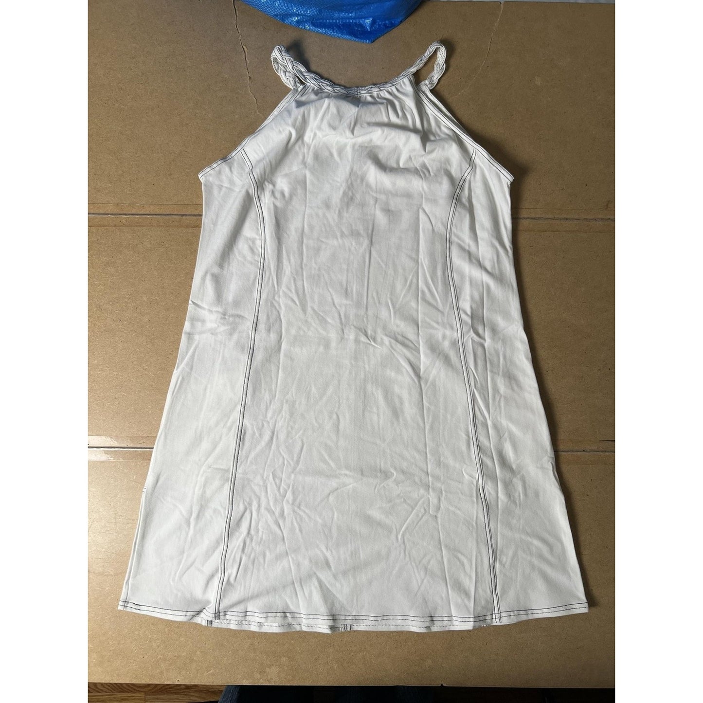 LADRA HLAVAC Tank Womens XL White Halter Braided Strap Pockets Stretch