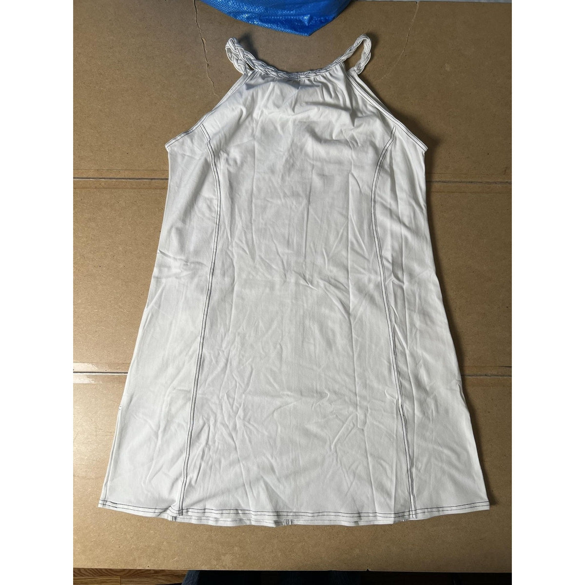 LADRA HLAVAC Tank Womens XL White Halter Braided Strap Pockets Stretch