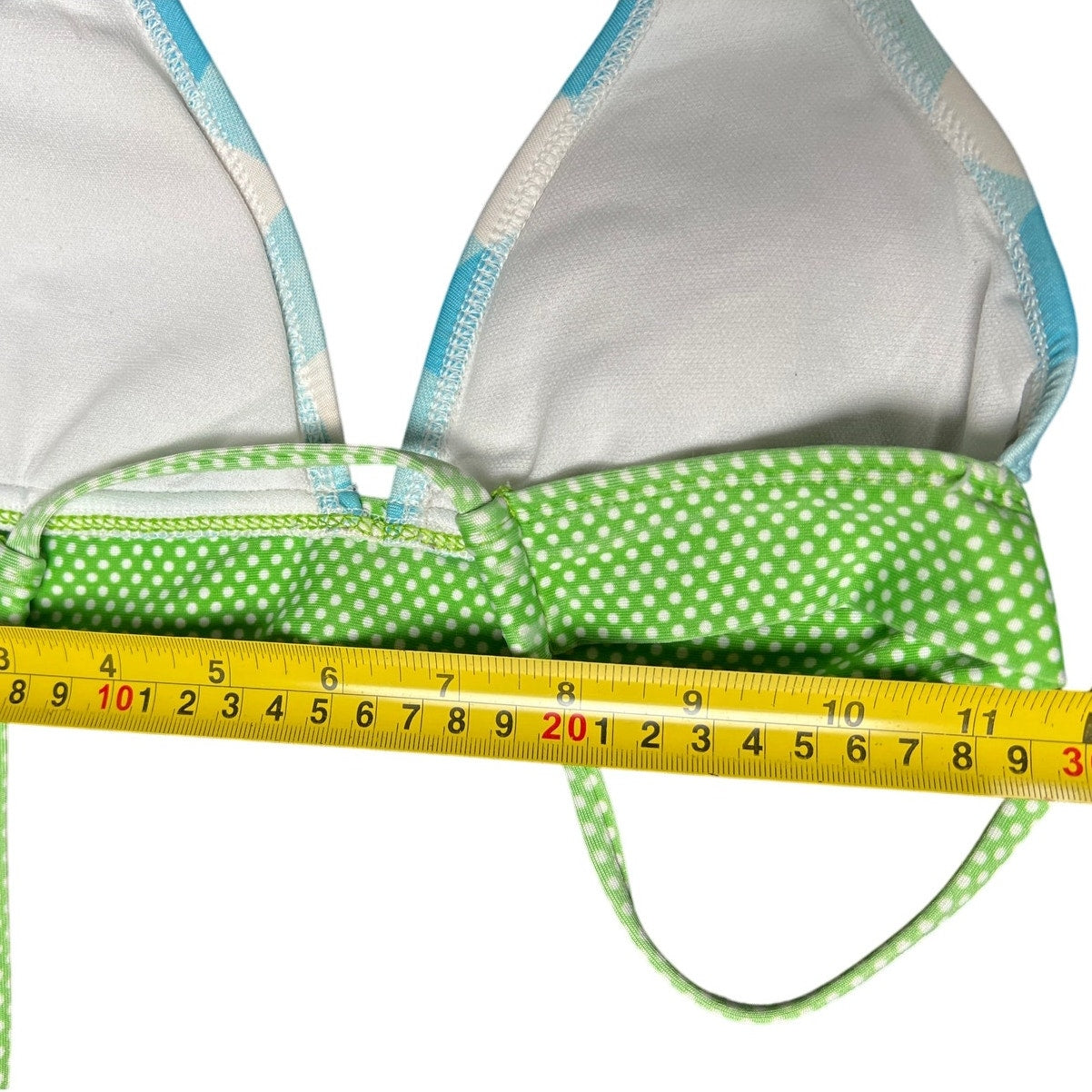 Waterfront Surf Blue Plaid and Green Bikini Top Women Size S
