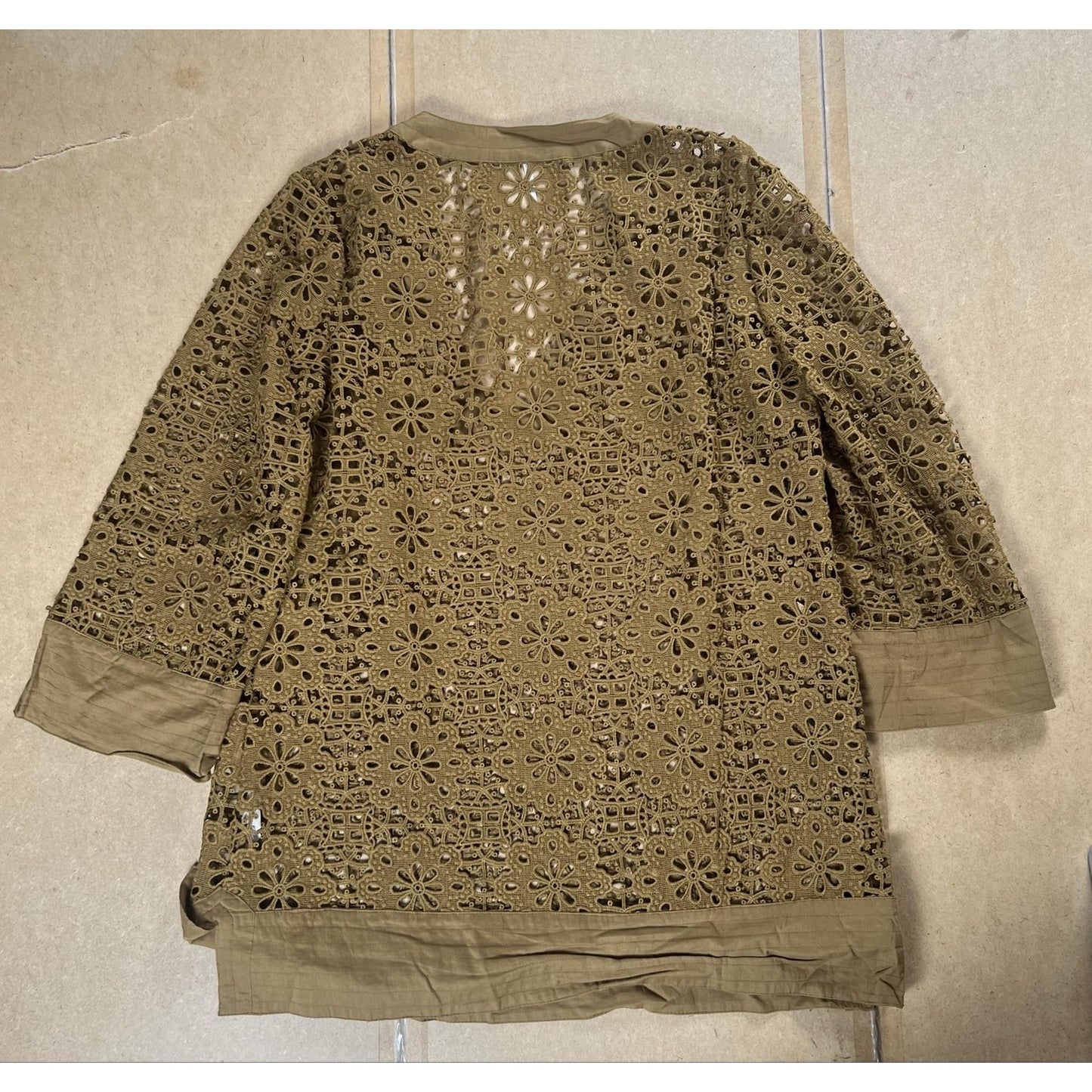 Free People Tunic Womens M Green Crochet V-Neck 3/4 Sleeve Lightweight Casual