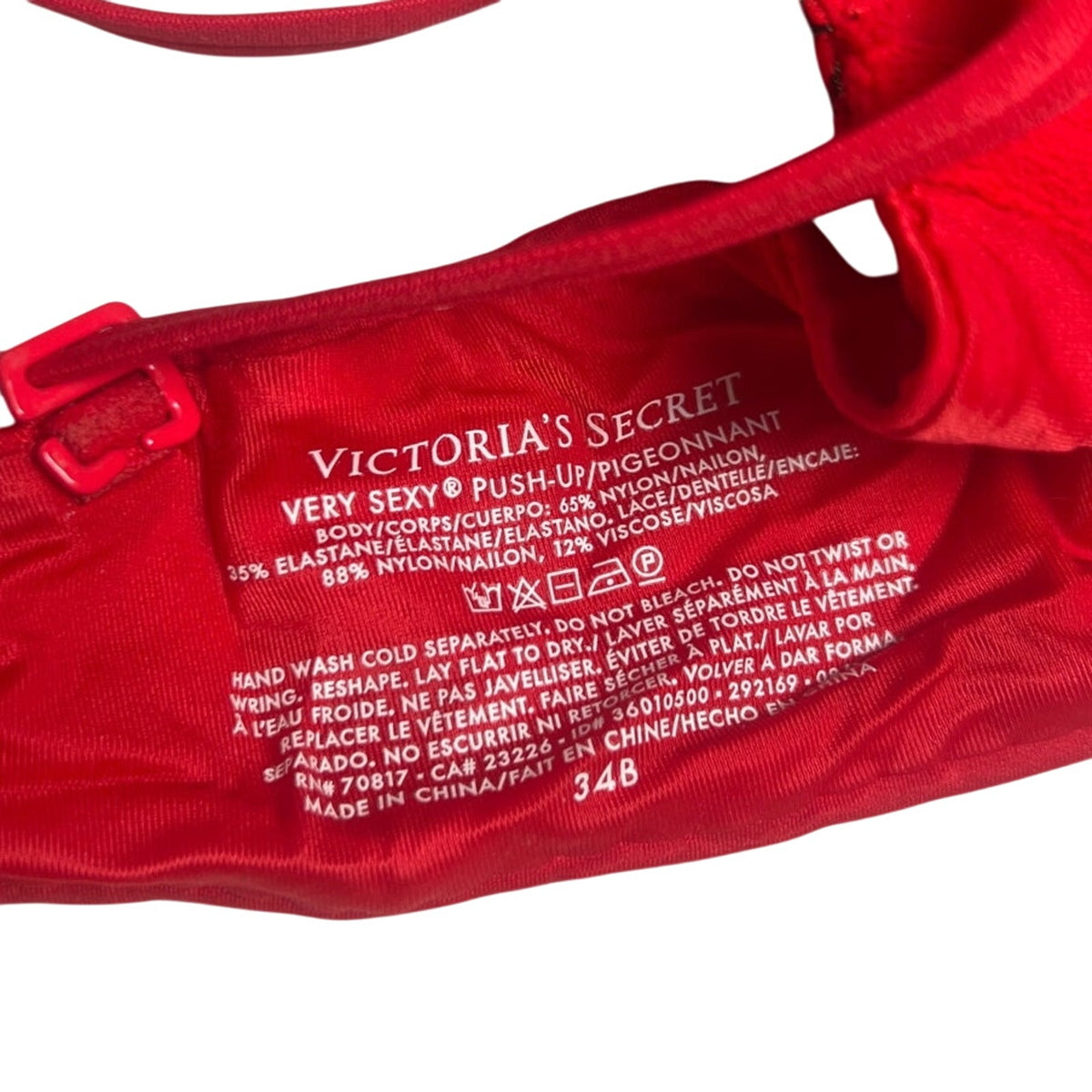 Victoria's Secret Push-Up Bra Low-Rise Cheekini Red Black Lace 34B