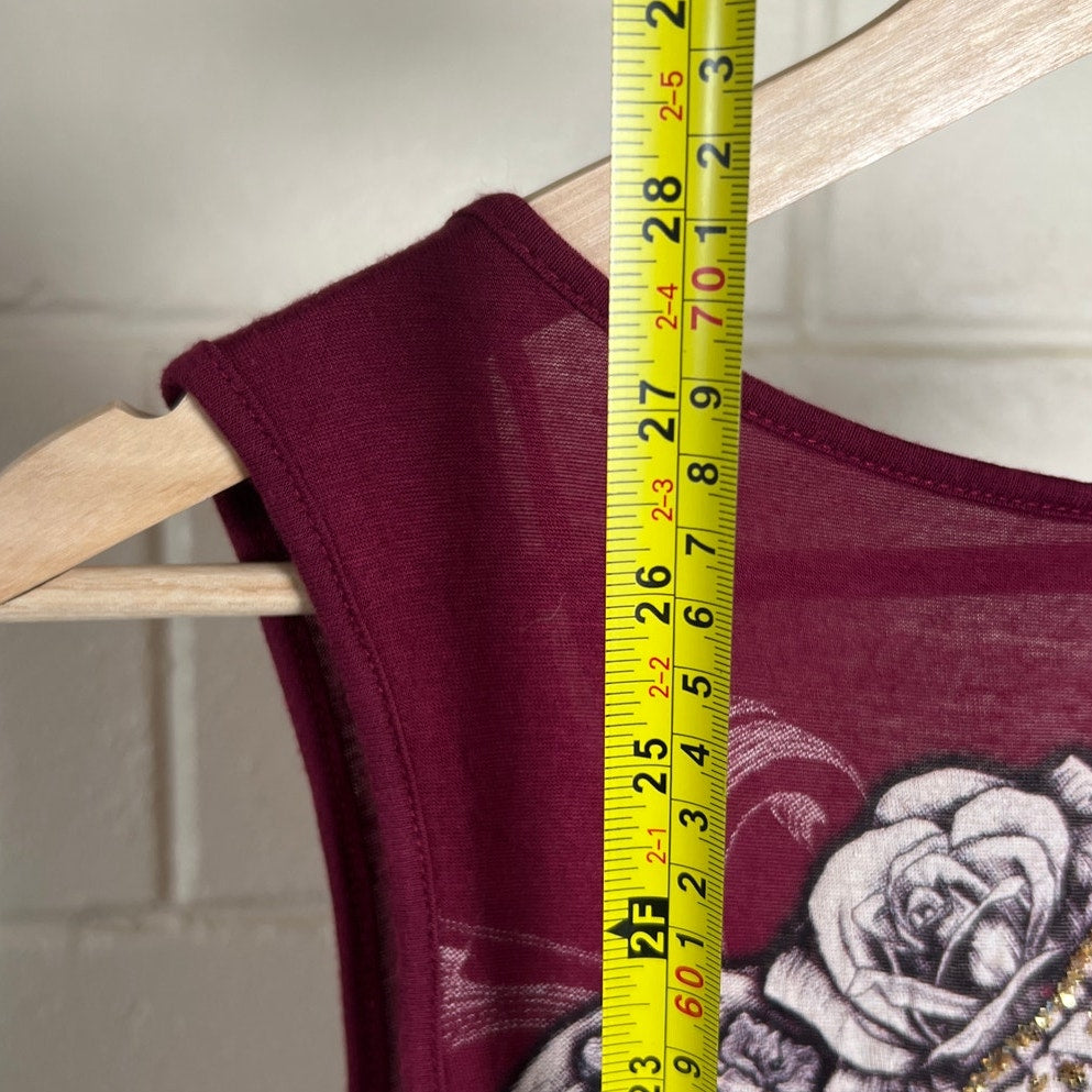 23 Love Street Rhinestone Burgundy Wing Tank Top *Dimensions In Pictures*