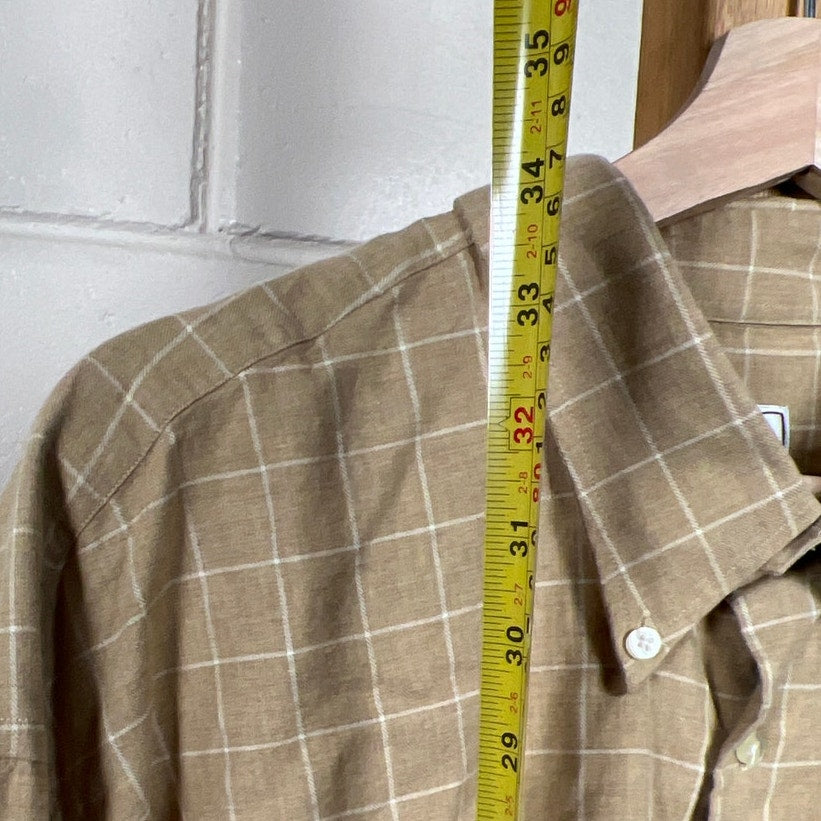 Peter Millar Shirt Mens 2X-Large Tan Plaid Long Sleeve Chest Pocket 100% Cotton