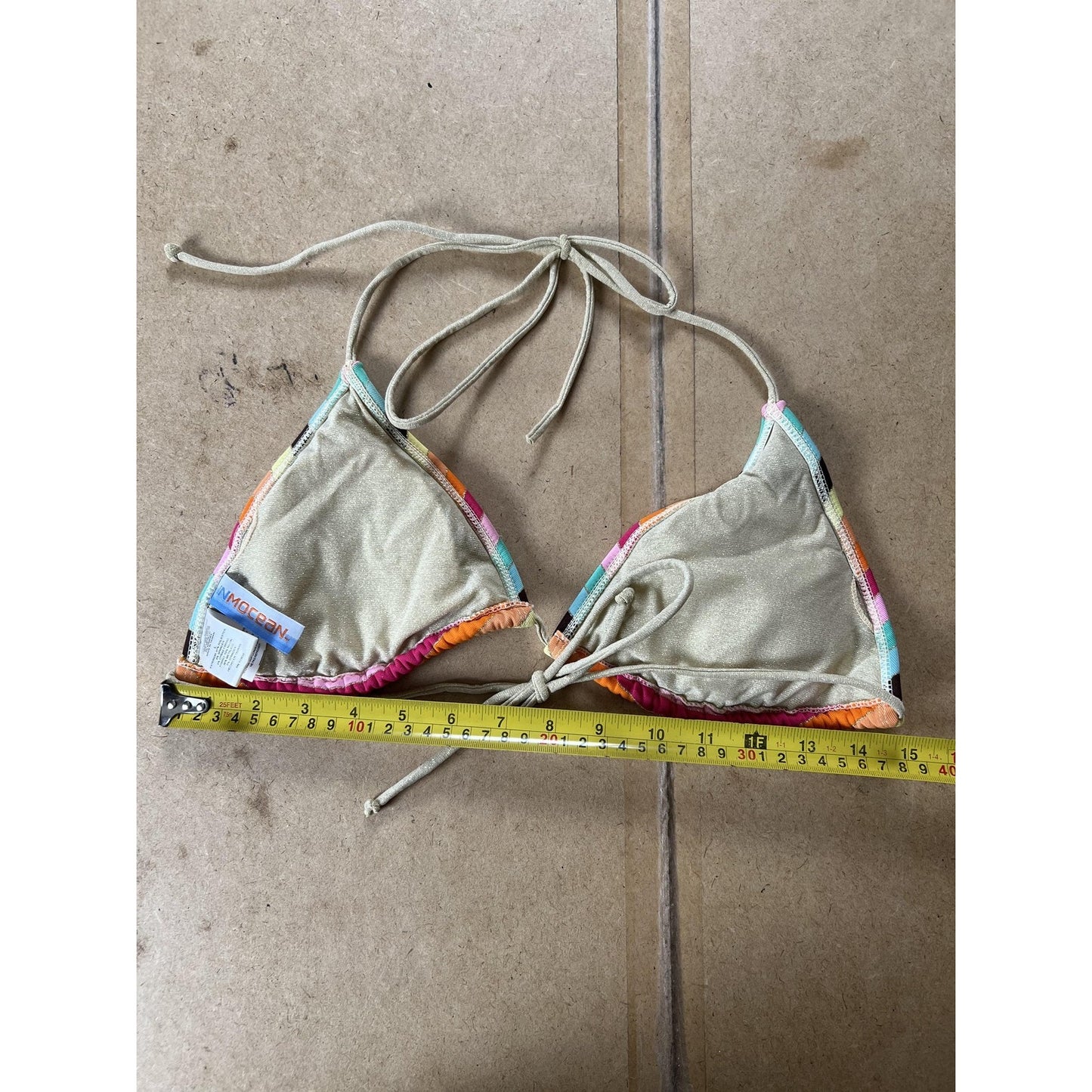 INMOCEAN Swim Top Womens S Multicolor Striped Triangle Lined Halter Adjustable
