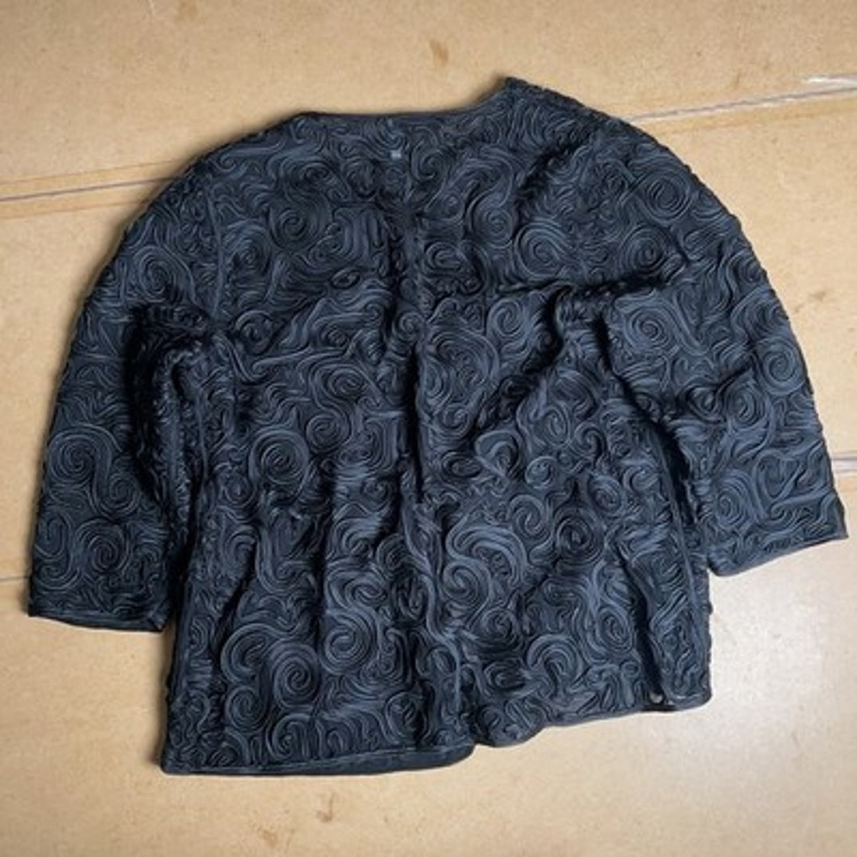 Chico's Cardigan Womens 2 Black Sheer Chiffon Embroidered Ruffle Open Formal