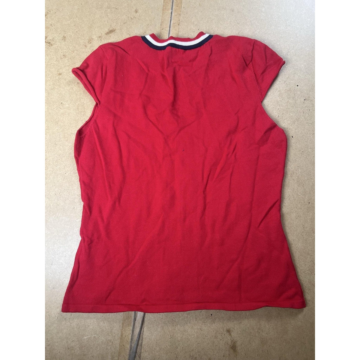 Tommy Jeans T-Shirt Womens XL Red Ringer Cap Sleeve Striped Slim Casual