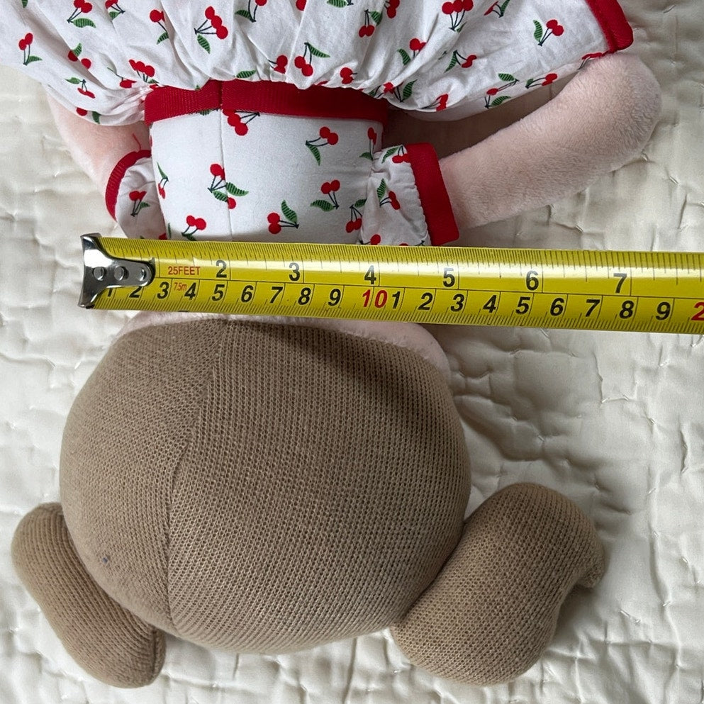 GLOVELEYA DOLL Girl Red &White Cherry Dress 4in Plush , Baby’s First Doll!