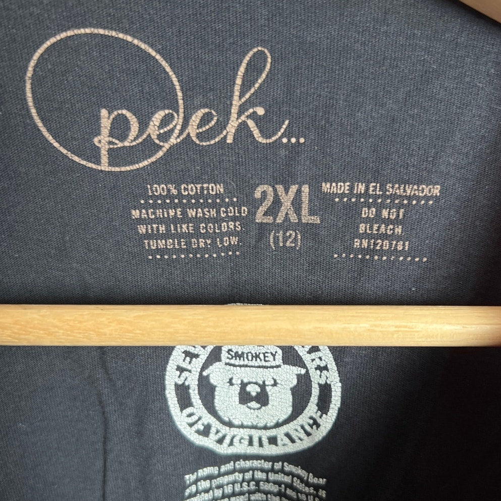 Peek Smokey Bear 100% Cotton 2XL Raglan Shirt Black & Red