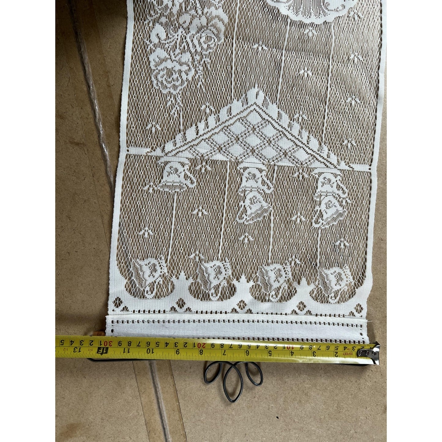 White Small Wrought Iron Ornamental Stand With Lace Panel Vintage Retro Ornate
