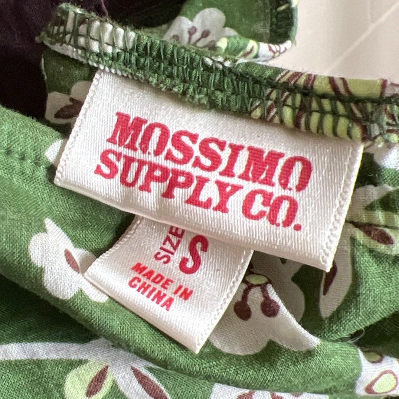 y2k Mossimo Supply Co. Small Midi Green Tie Brown Dress Butterfly