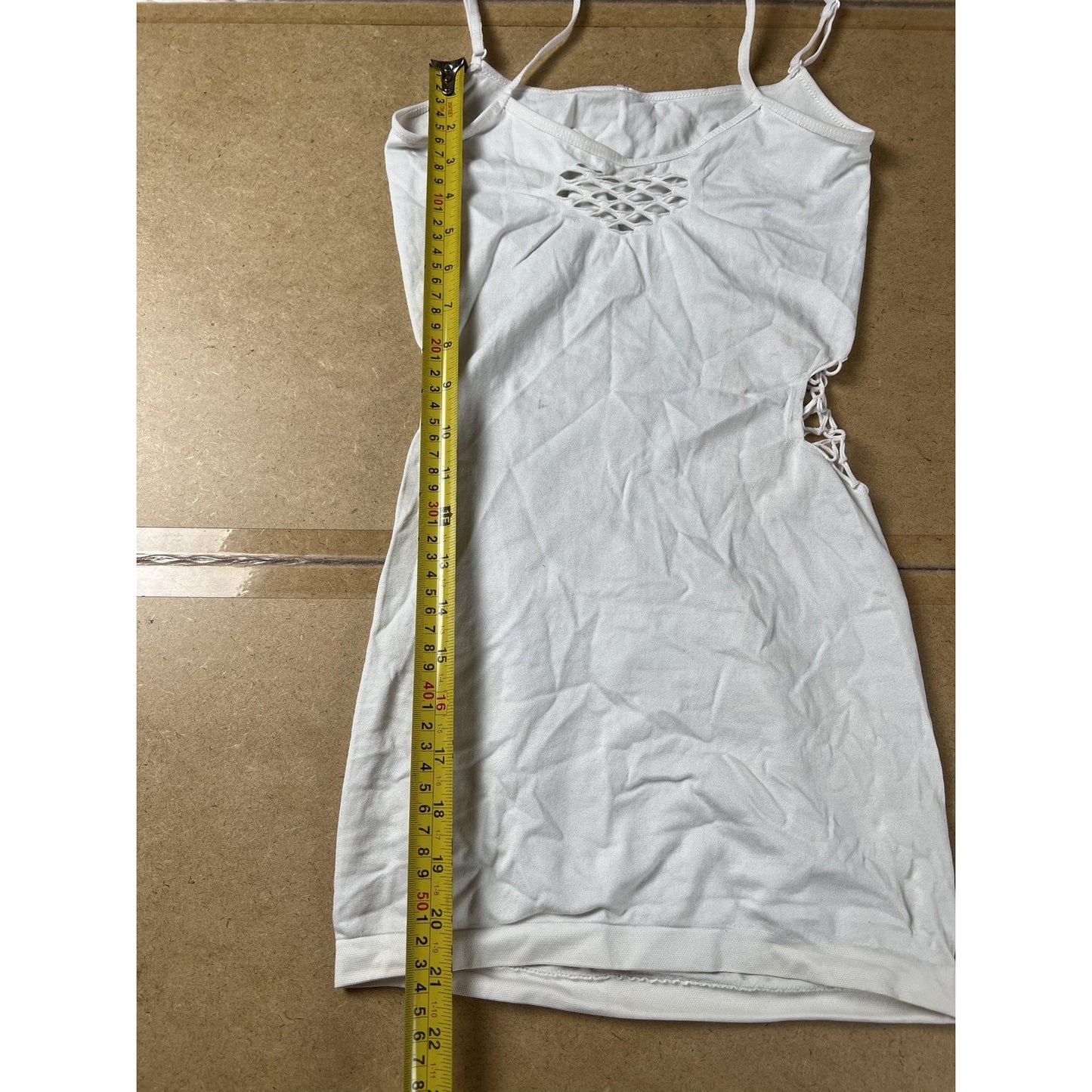Tank Camisole Womens S White Strappy Sleeve Crochet Adjustable Slim Casual
