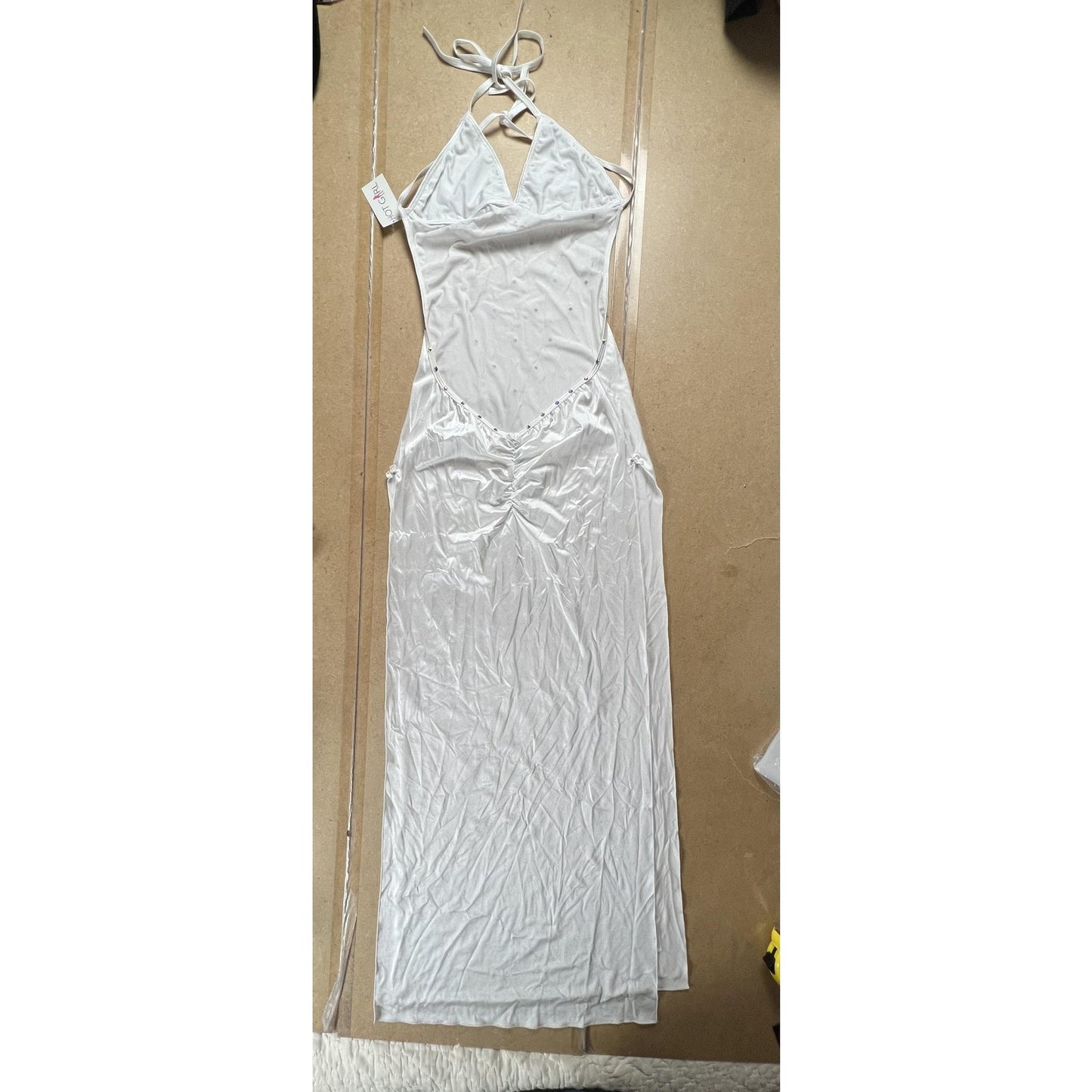 HOT GIRL Dress Womens One Size White Maxi Bodycon Halter Sequin Backless Party