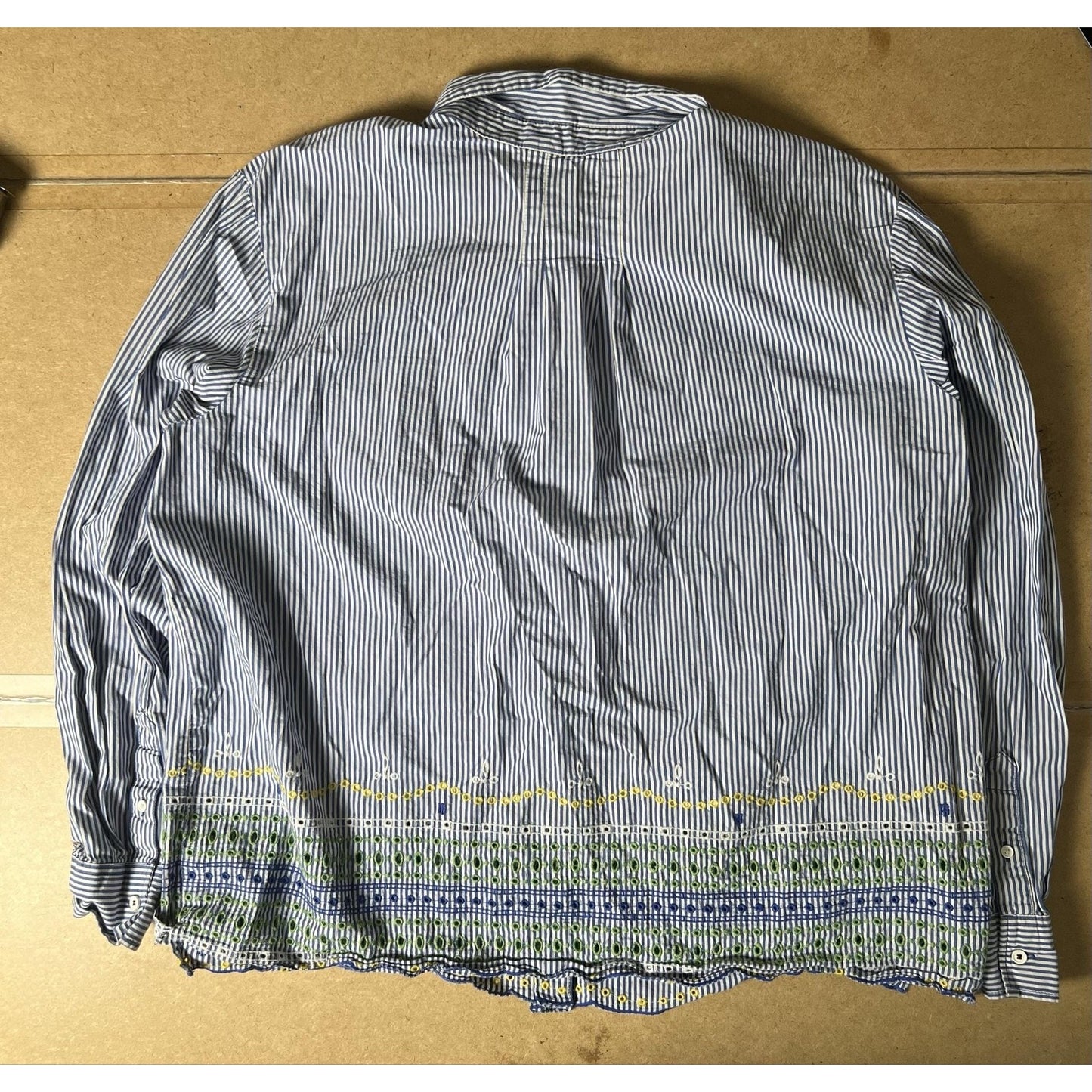 Tommy Hilfiger Tunic Womens 1X Blue Striped Embroidered Button-Up 100% Cotton
