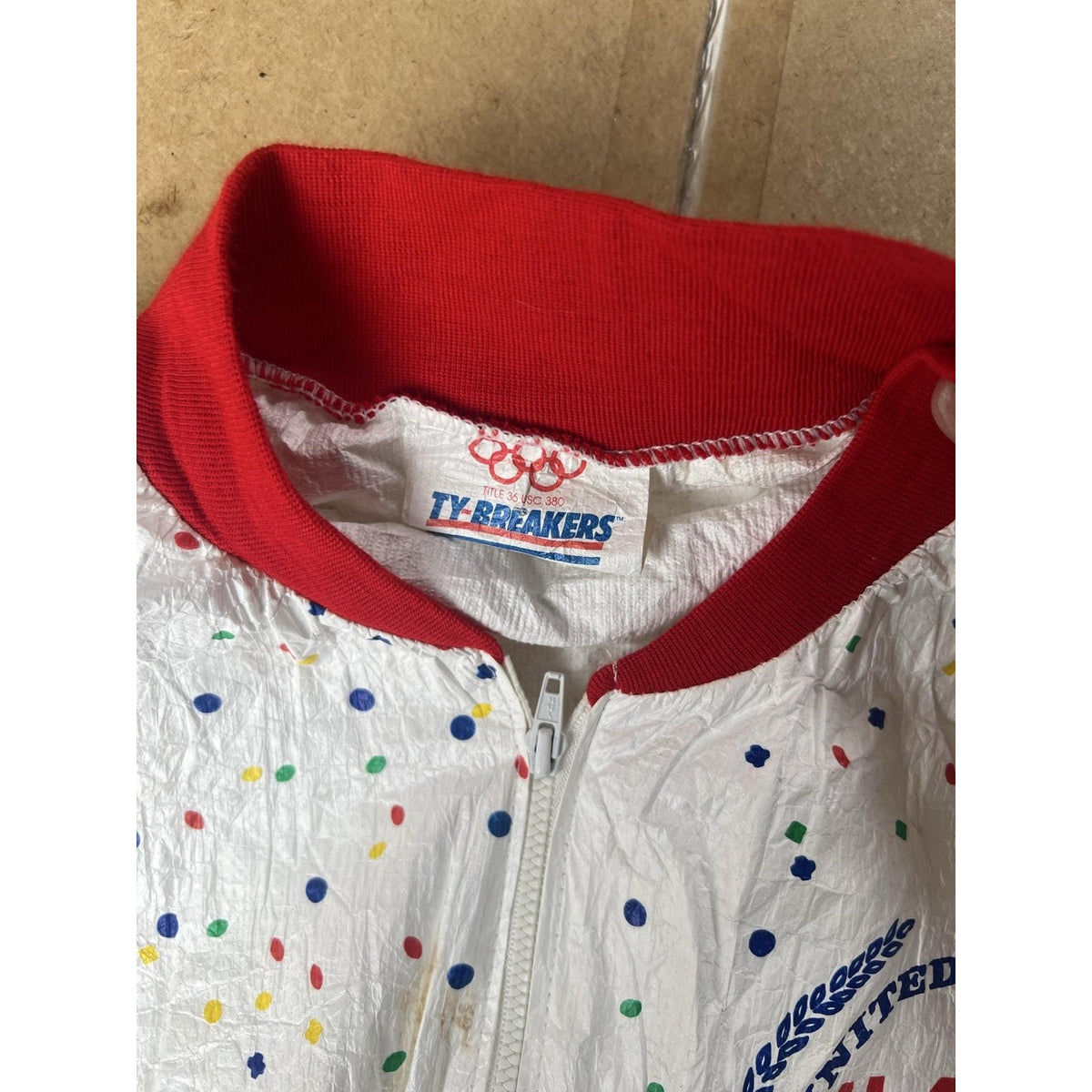 ALFA INTL CORP Jacket Mens XL White Windbreaker USA Polka Dot Olympic Logo