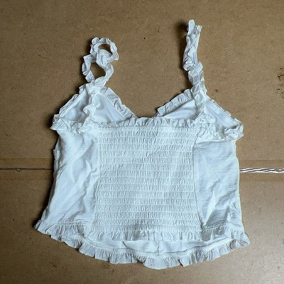 Moa Moa Tank Womens S White Camisole Sweetheart Ruffle Strappy Lined Lightweight