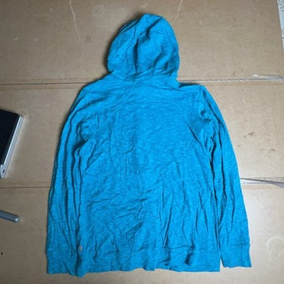 Lucy Sweater Womens XL Blue Hooded Full Zip Striped Lightweight Pockets