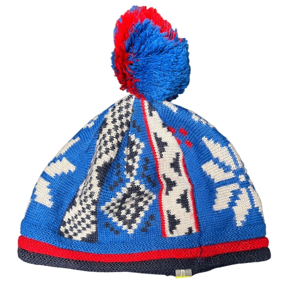 SmartWool Children Snowflake Beanie Hat Pom Pom Blue White Red Merino Wool