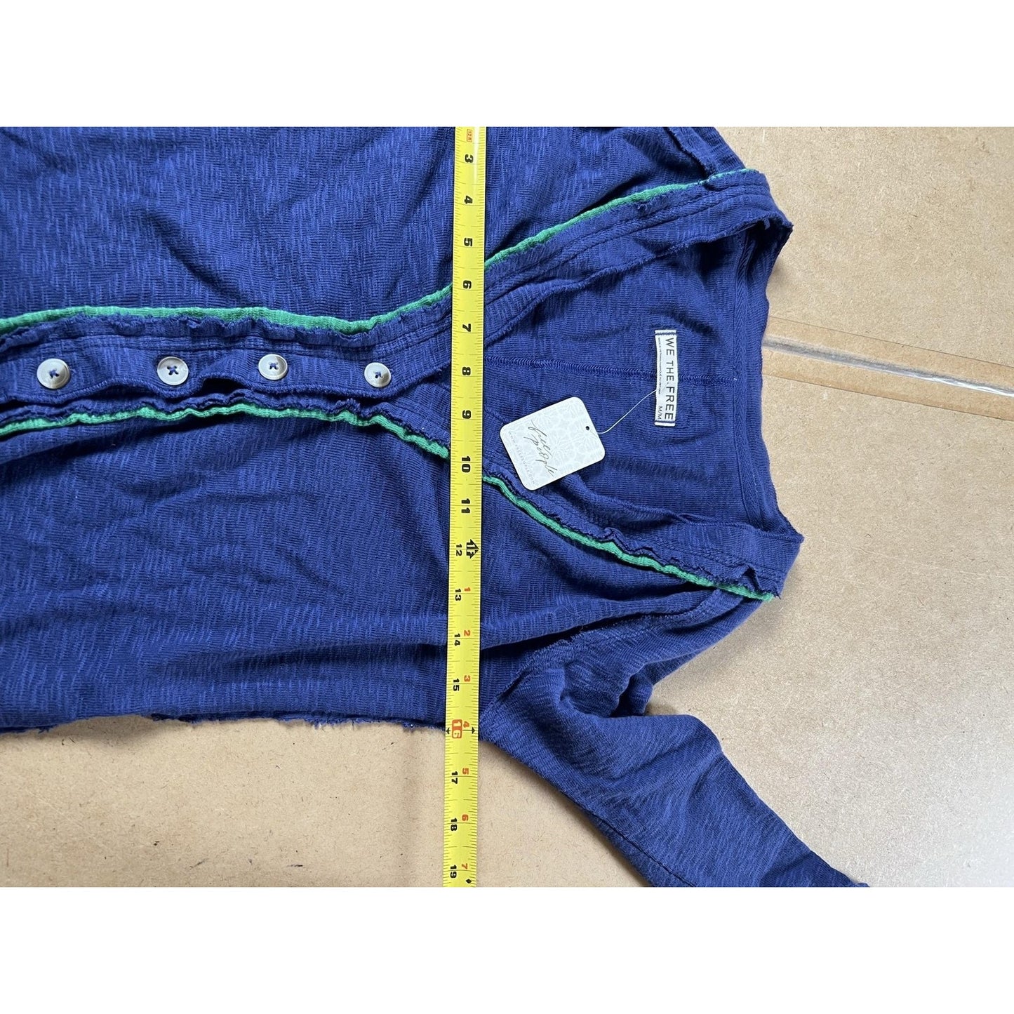 We The Free Button-Up Womens M Blue Cropped V-Neck Ruffle Lightweight Casual