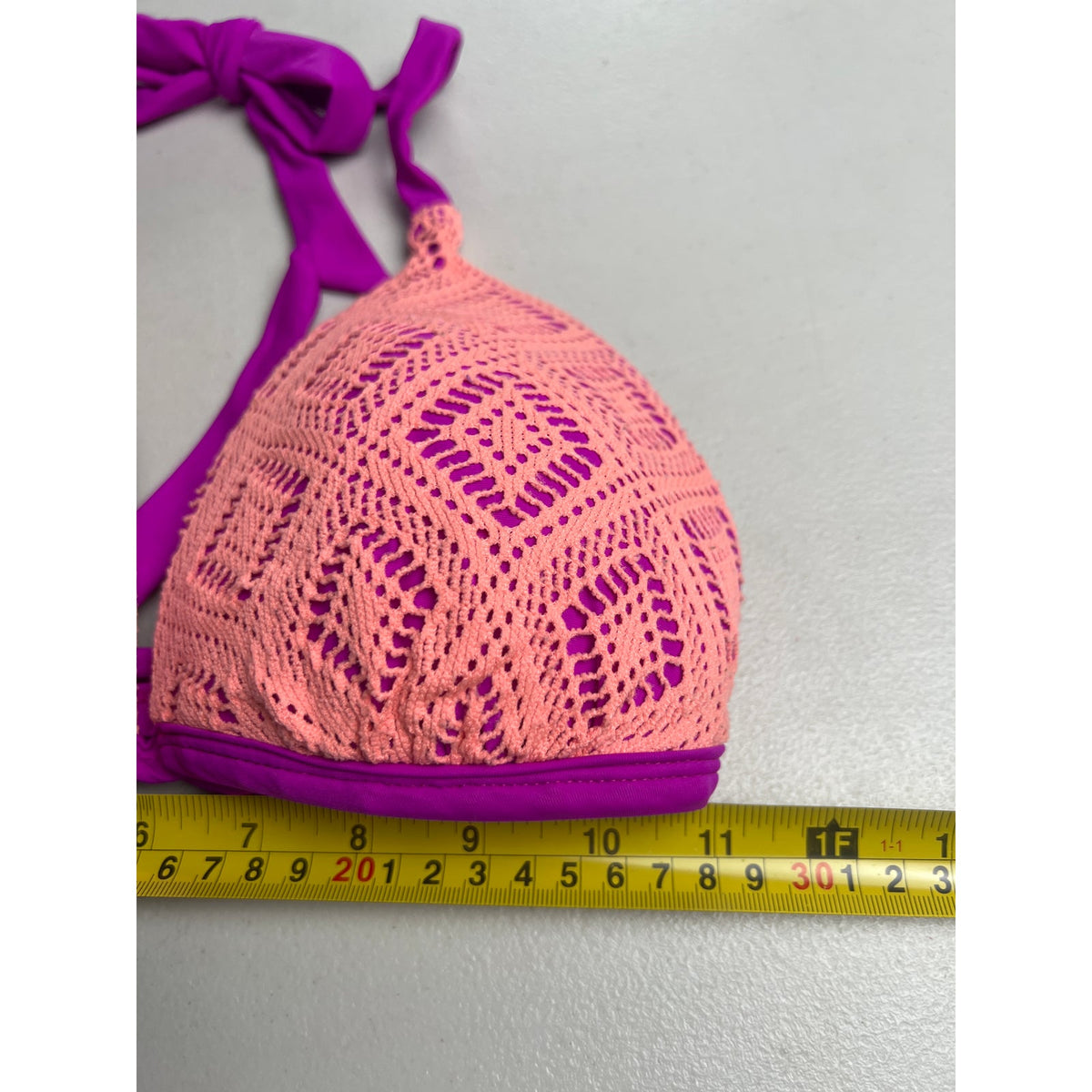 Hula Honey Coral Purple Swimsuit Bikini Crochet Push-up Top Large L