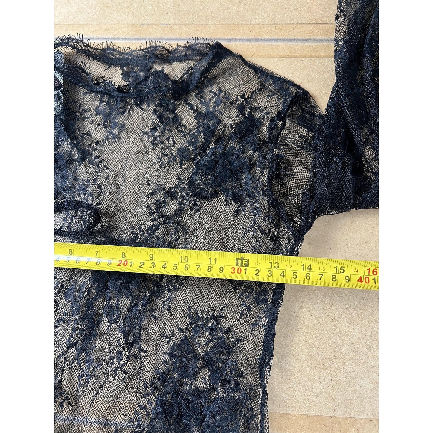 Shirley Top Womens S Black Lace Sheer Long Sleeve Scallop Hem Clubwear