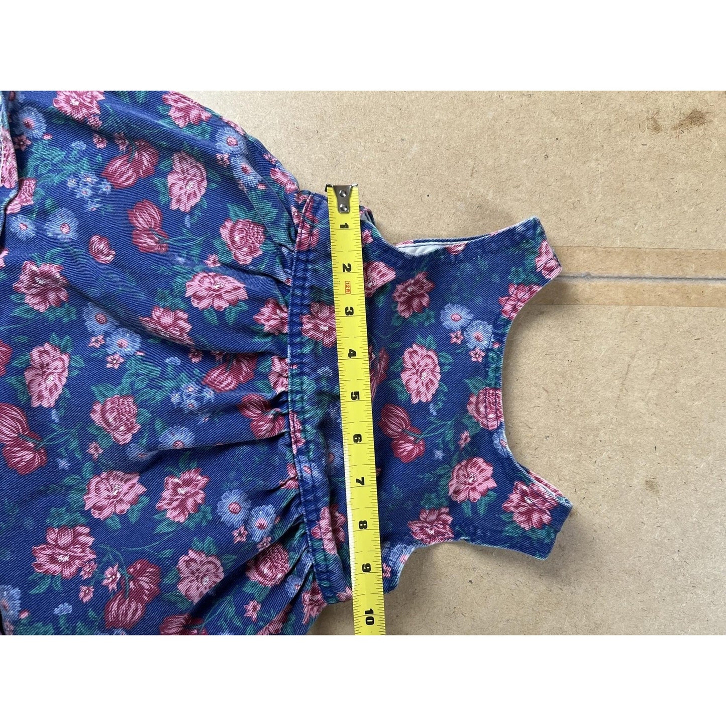 Lee Jeans Sundress Girls One Size Blue Floral Denim Sleeveless Button Pockets