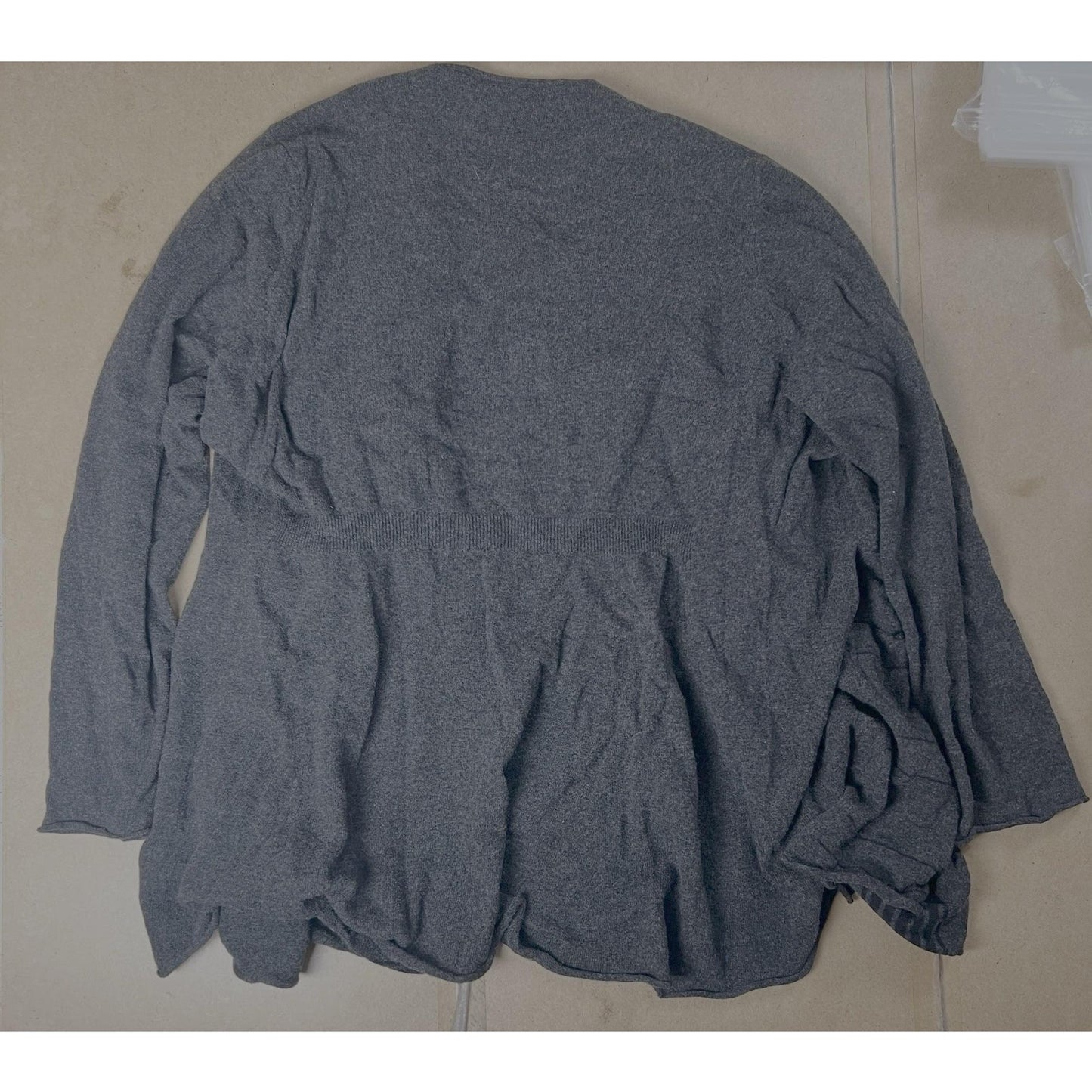 Eileen Fisher Cardigan Womens 3X Gray Wool-Cashmere Lightweight Striped Ruffle