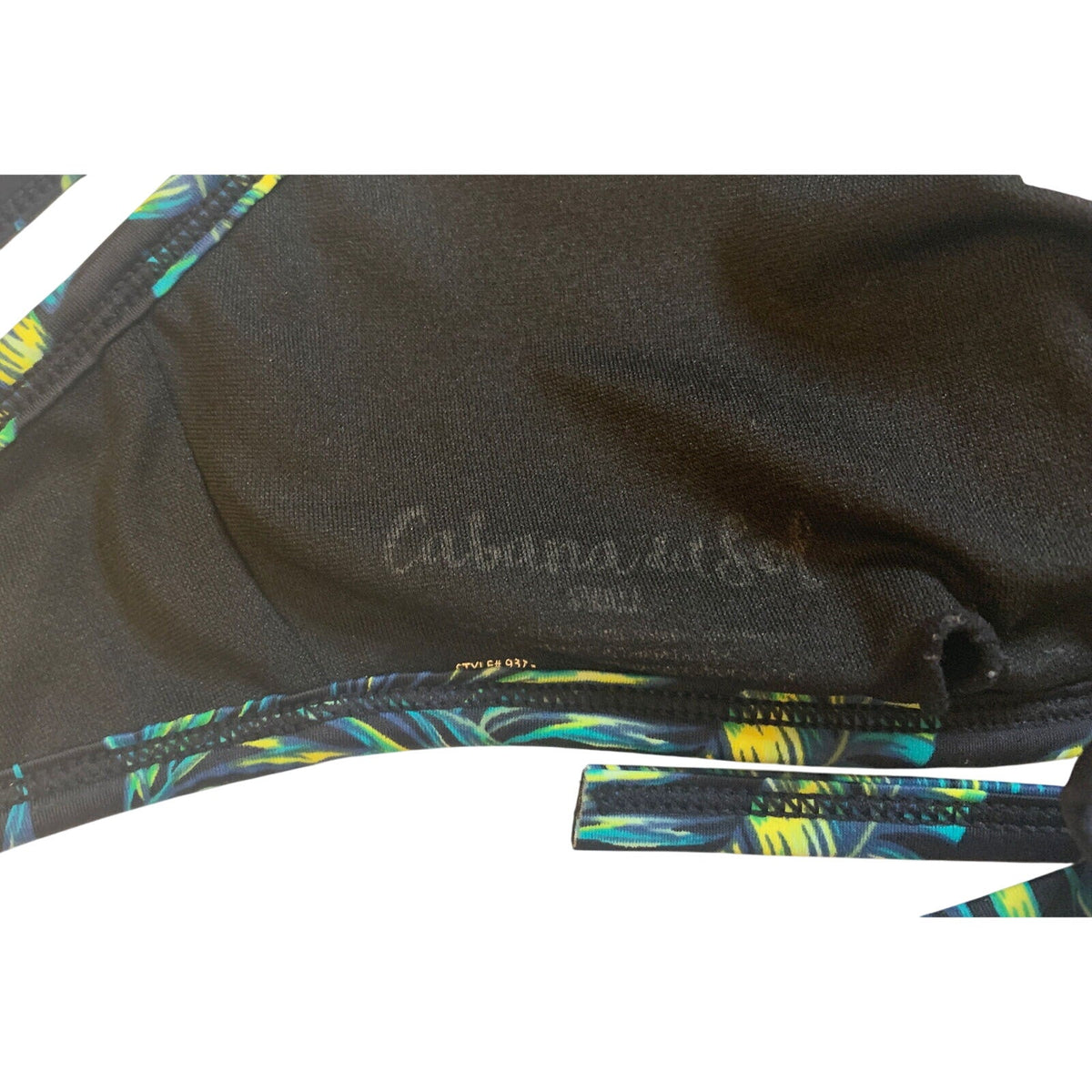 Cabana Del Sol Green Blue Floral Palm Bikini Top Women's Small High Neck EUC