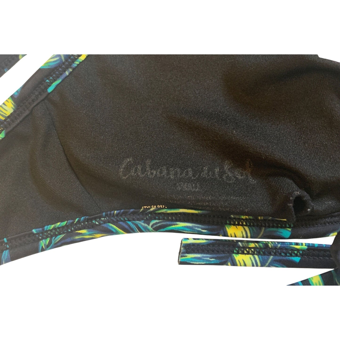 Cabana Del Sol Green Blue Floral Palm Bikini Top Women's Small High Neck EUC