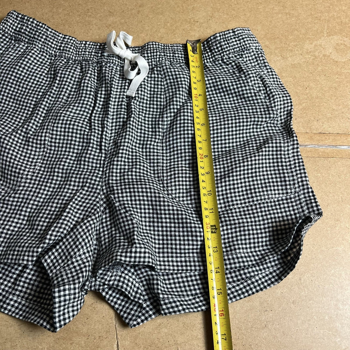 Quince Shorts Womens L Black Check Linen Elastic Waist Drawstring Casual Summer