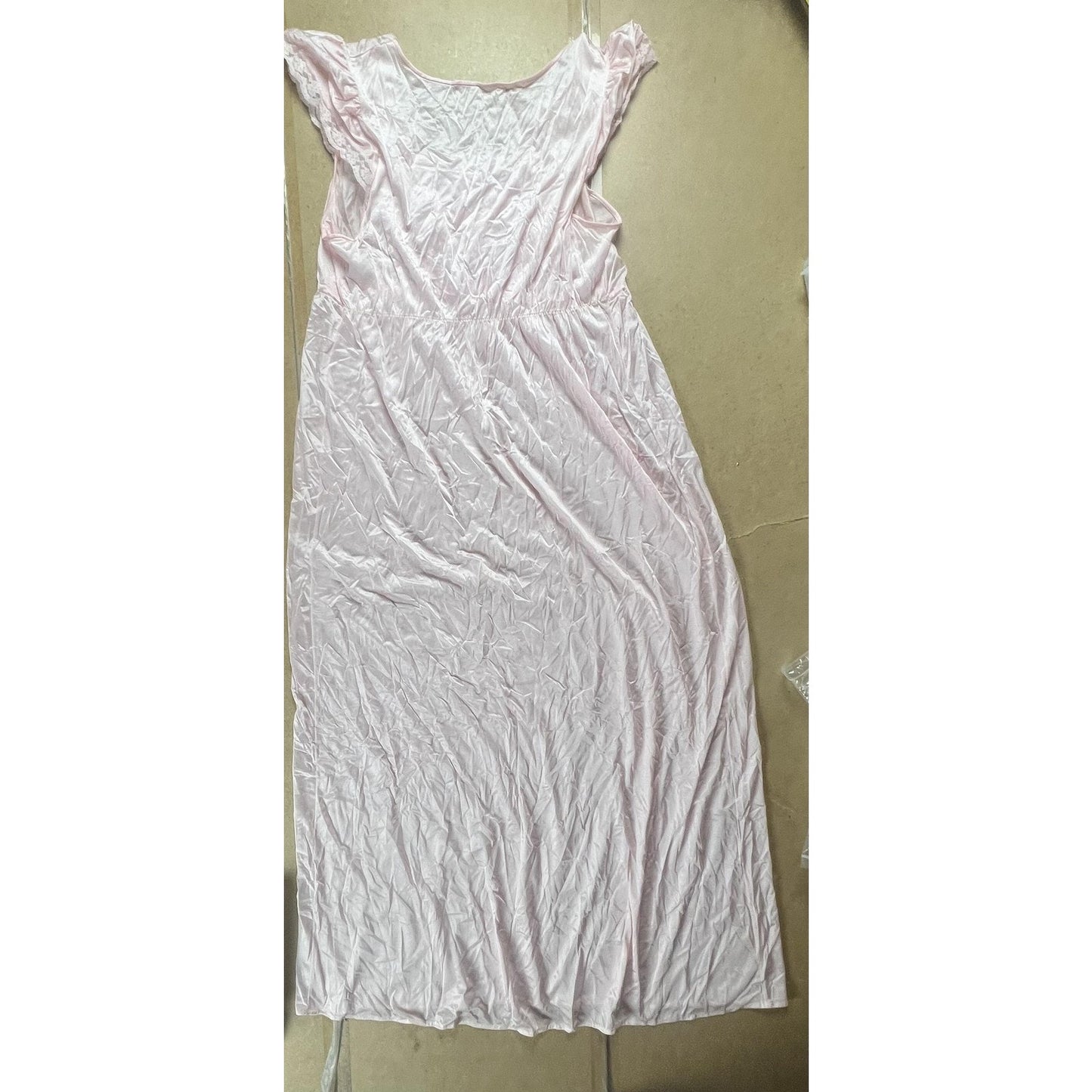 Vintage Lorraine Gown Womens L Pink Nylon Lace Chemise Nightgown Made In USA