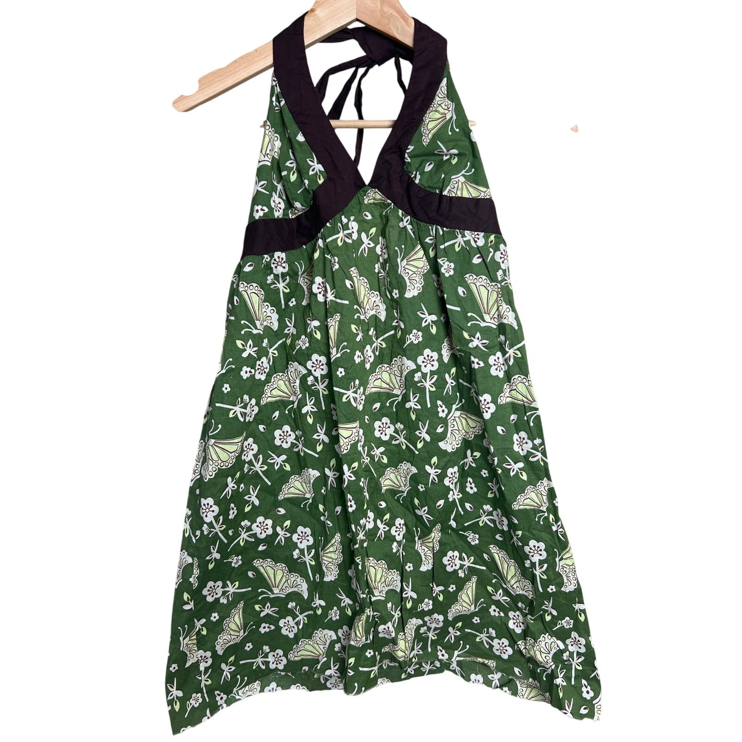 y2k Mossimo Supply Co. Small Midi Green Tie Brown Dress Butterfly