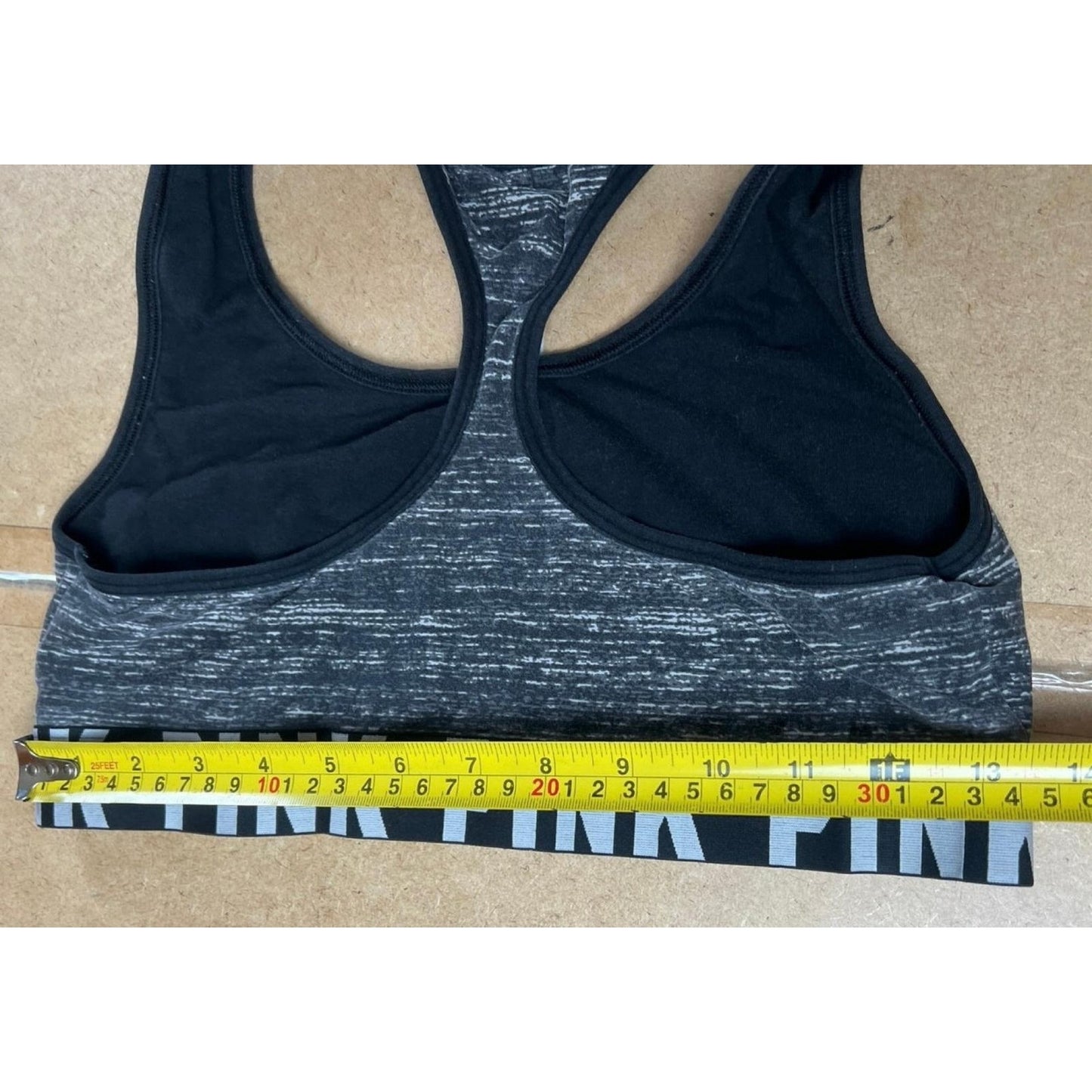 PINK Bra Womens L Gray Sports Bra Racerback Wireless Lined Colorblock Logo