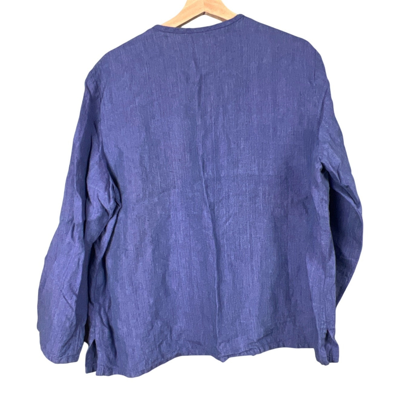Eileen Fisher Blue Linen Button Front Top Women's Size Large