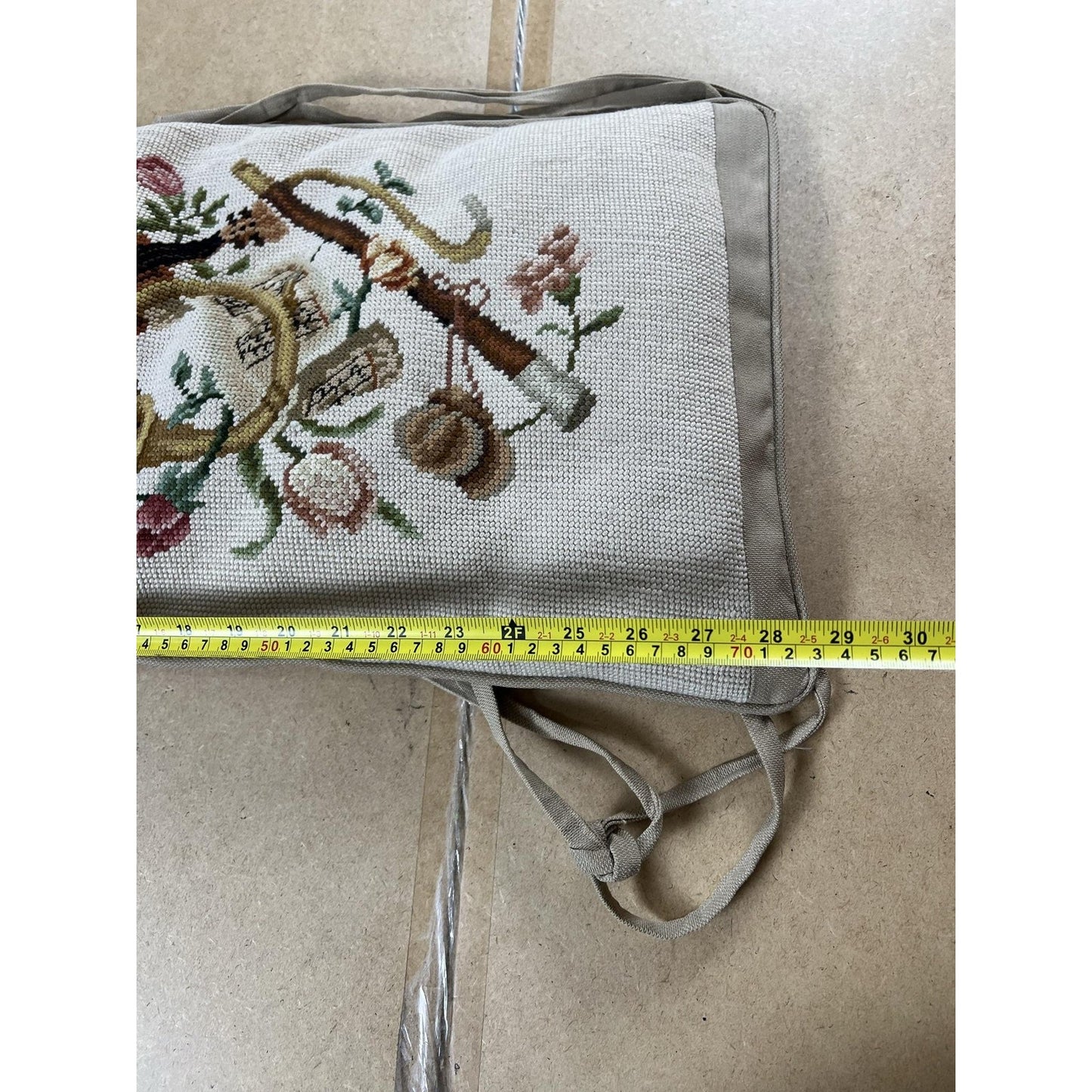 Handmade Bench Cushion Extra Large Beige Cotton Blend Floral Traditional Tie-On