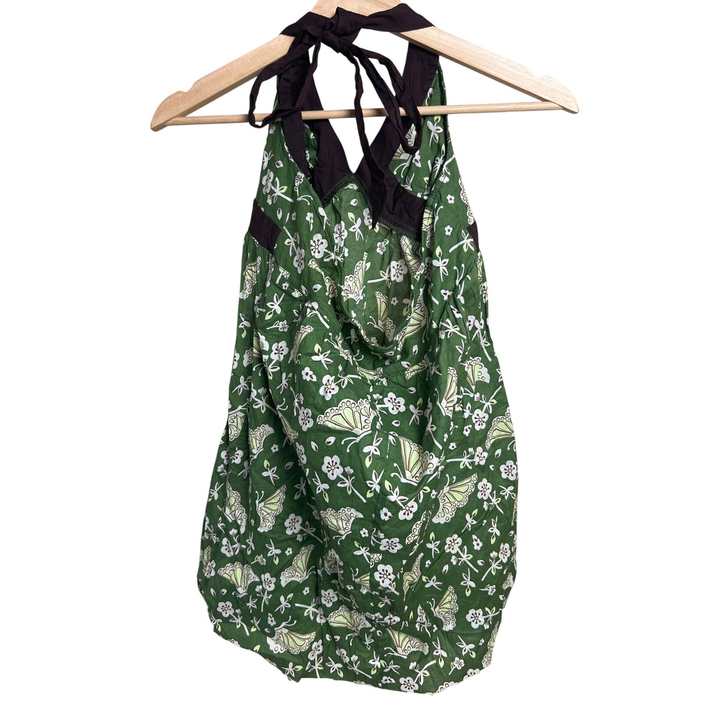 y2k Mossimo Supply Co. Small Midi Green Tie Brown Dress Butterfly