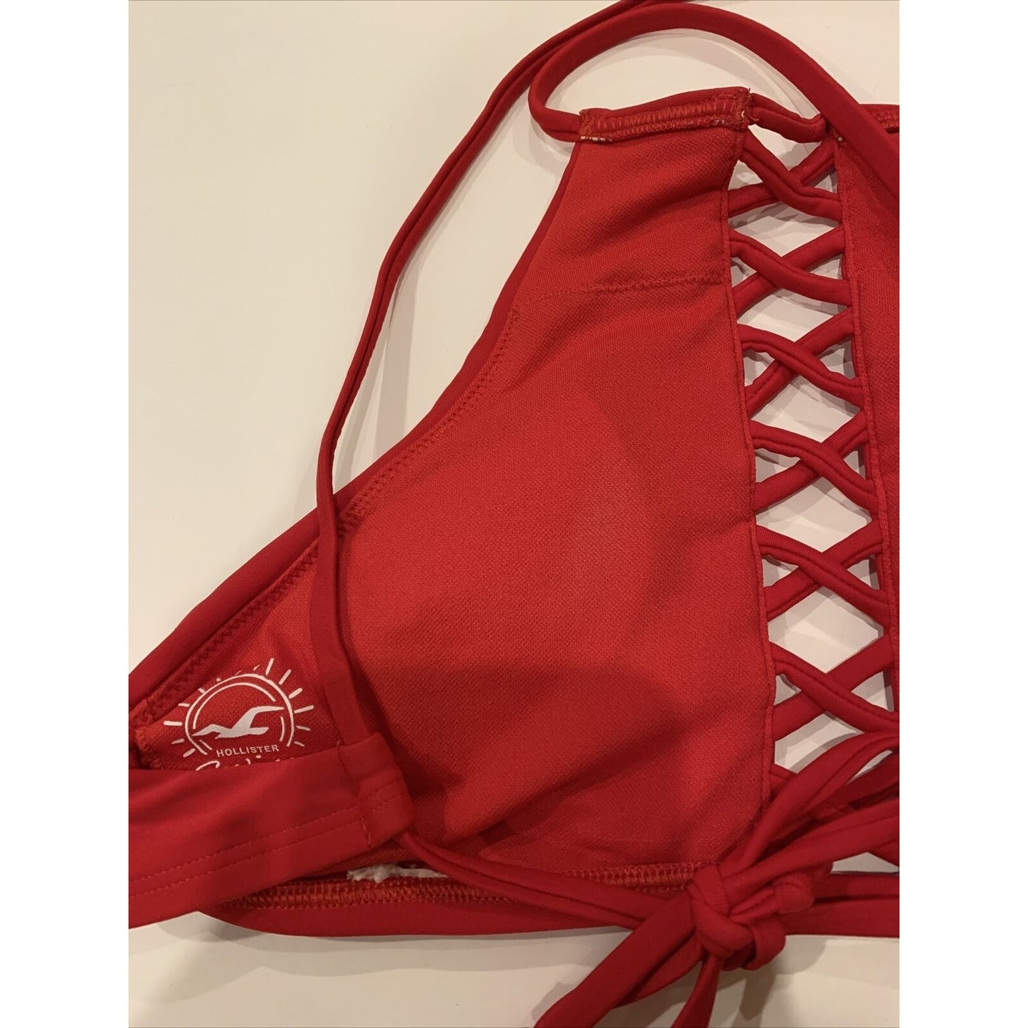 Hollister Strappy Racer Back High-Neck Crop Tank Bikini Top Floral Red XS - EUC