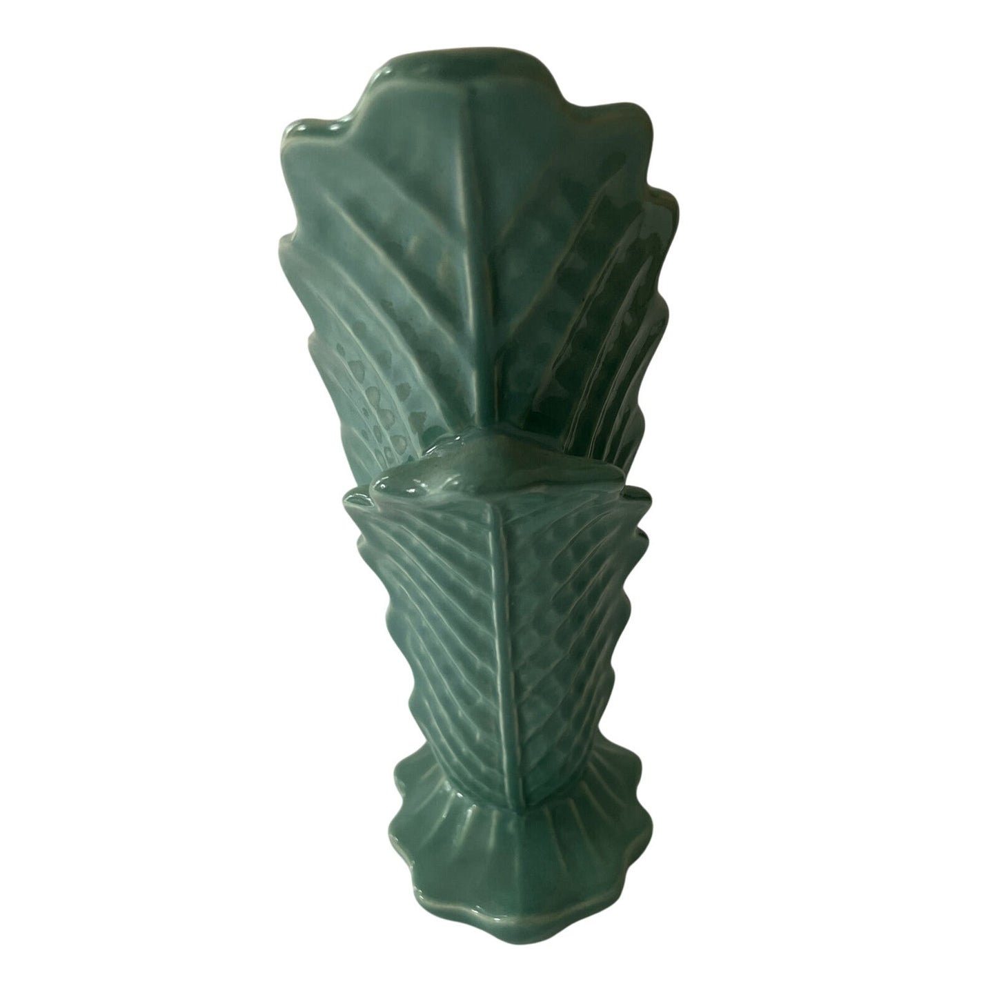 Vintage Redwing Vase, Shell Design, Green Glaze 4x7xH-10.5, Art Deco - EUC