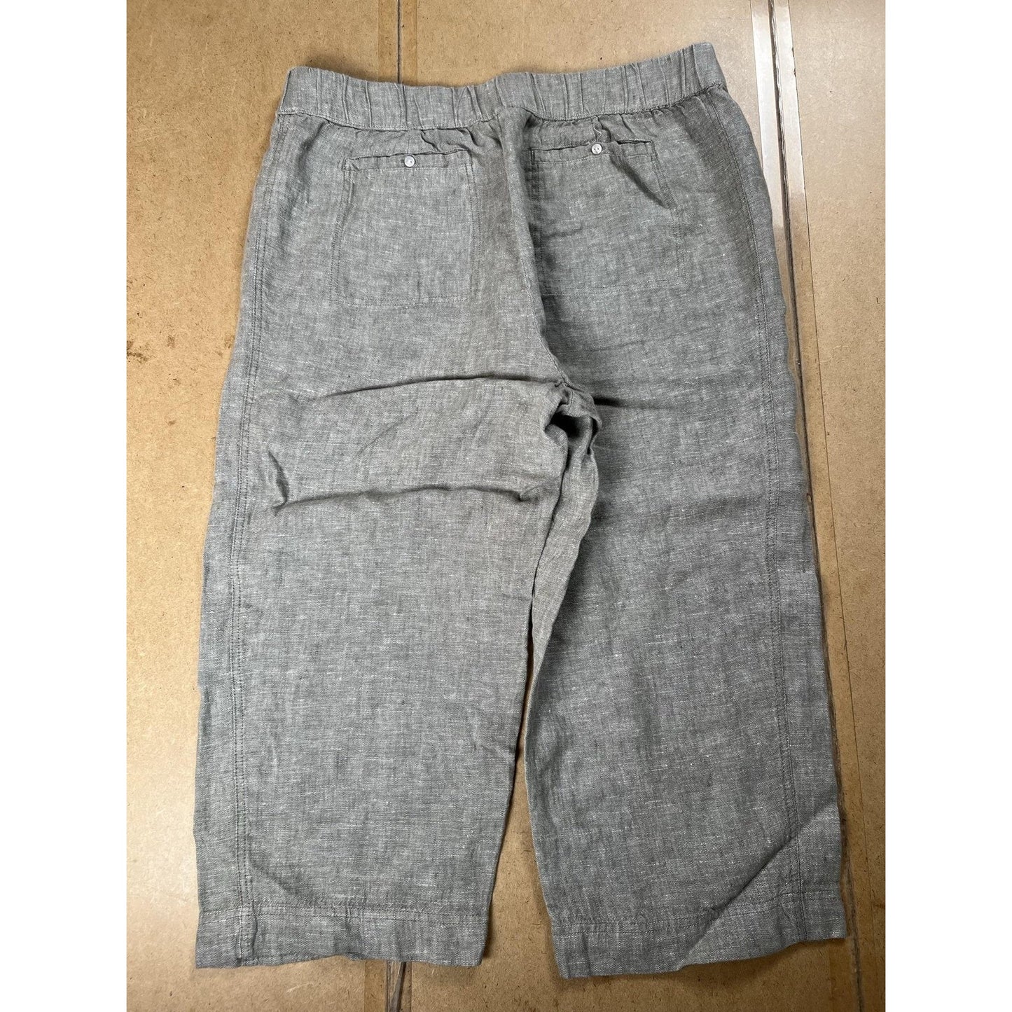 Pure Jill Pants Womens S Petite Gray Chambray Capri Elastic Waist Linen