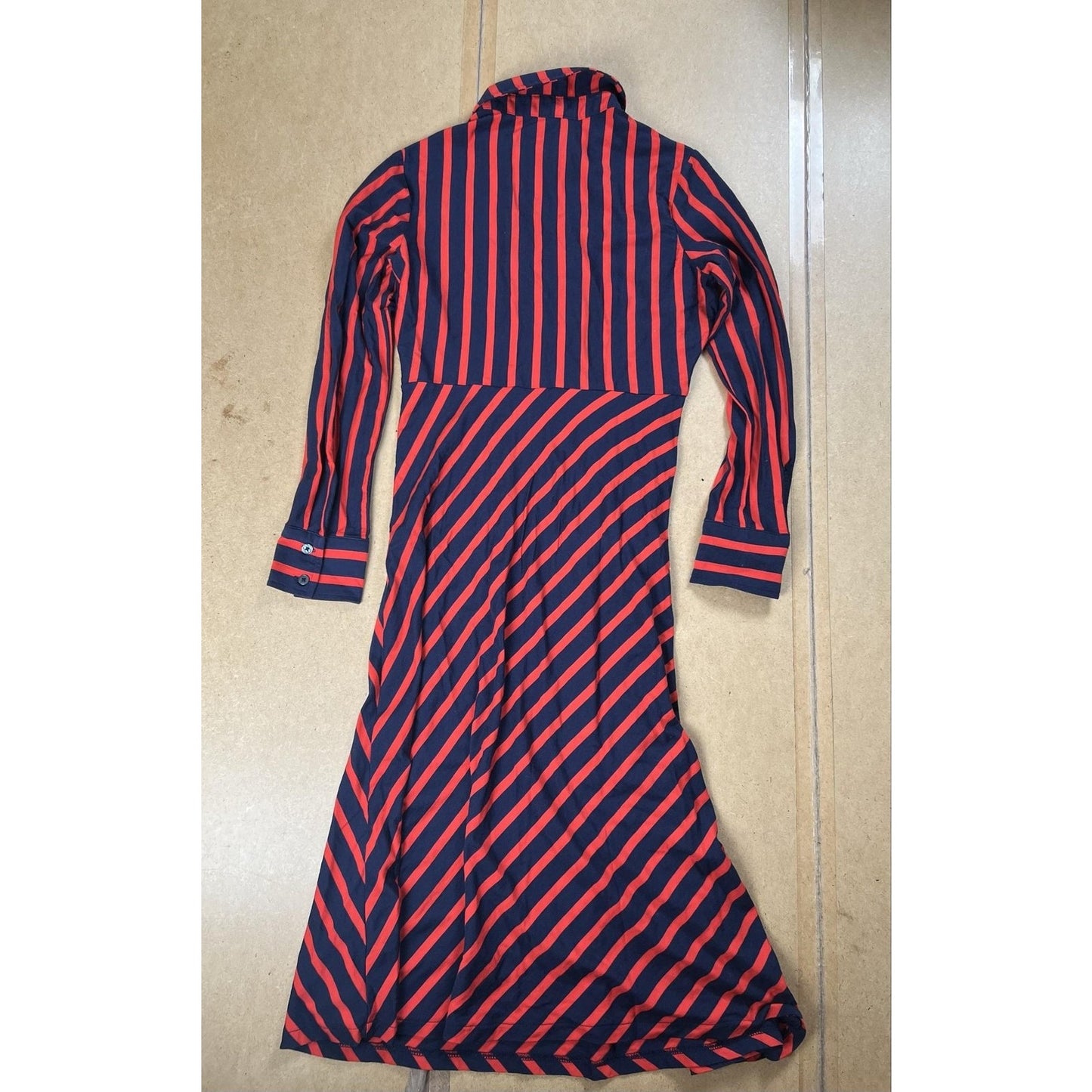 Boden Shirt Dress Womens 4P Blue Red Striped Long Button Collared Modal Cotton