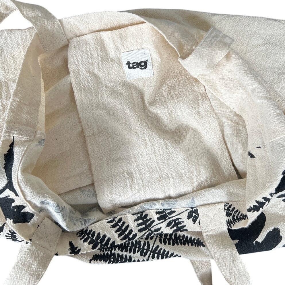 Tag Tote Fern Pattern Floral Bag White *Dimensions In Pictures*