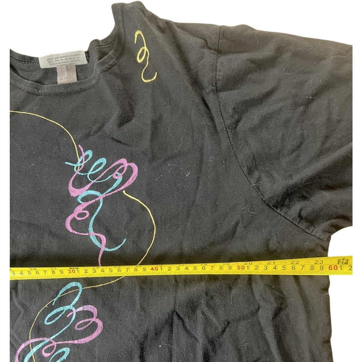 BLUE-EYED BEAR Tunic Womens L Black Ruffle Crew Neck Short Sleeve Casual