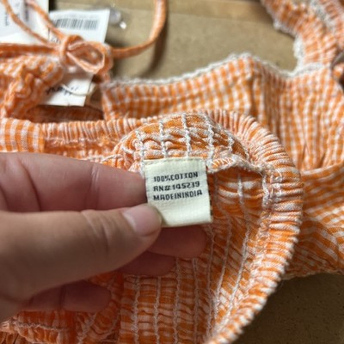 Sim & Sam Tank Womens L Orange Gingham Cropped Square Neck Button Stretch Straps