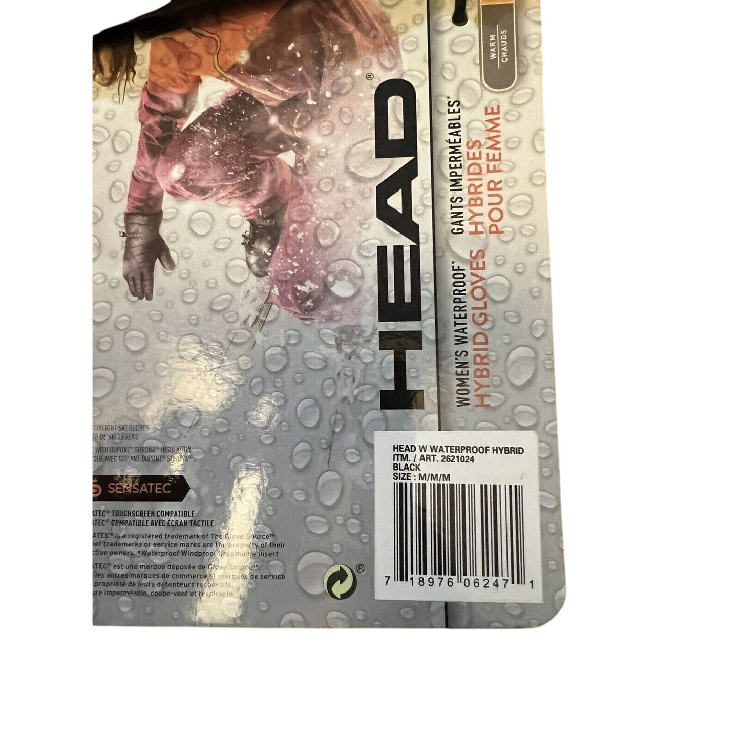 NWT Head Womens Black Medium Waterproof Hybrid Gloves Touchscreen Compatible