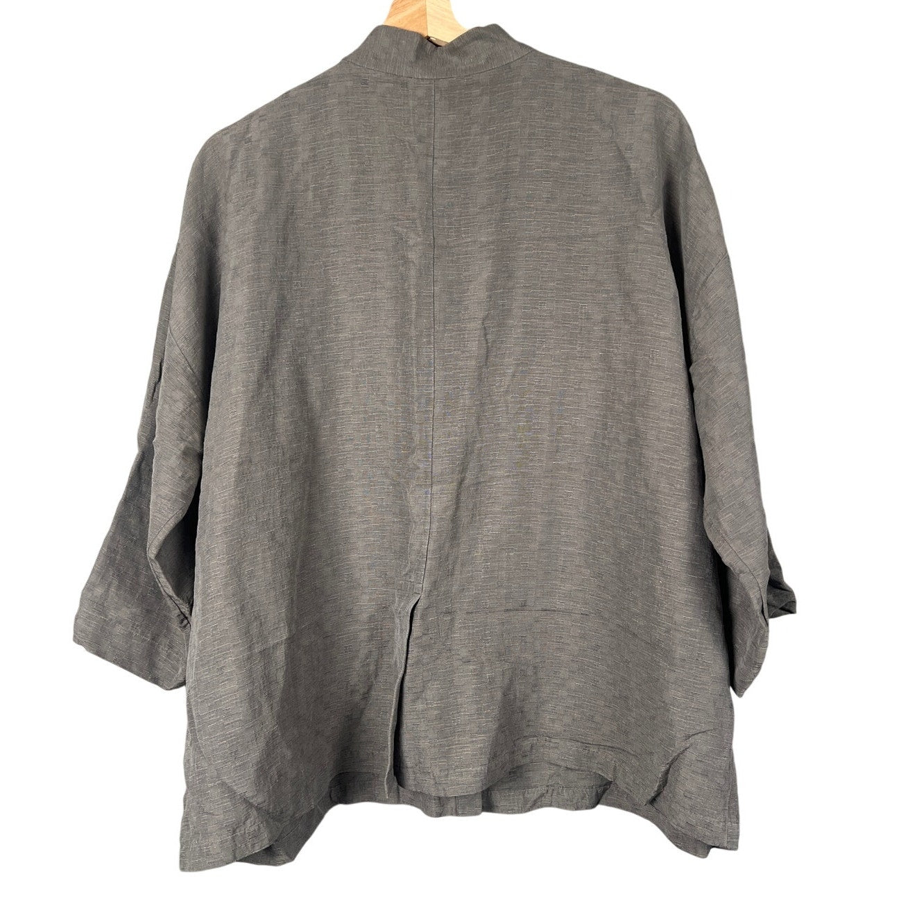 Eileen Fisher Grey Italian Fabric Linen Gauze Button Down Top Women's L