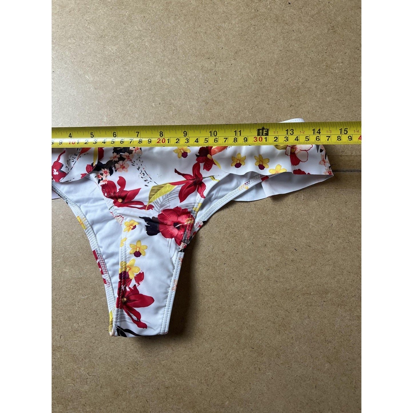 Beachkissd Panties Womens L White Floral Thong High Leg Ruffle Stretch